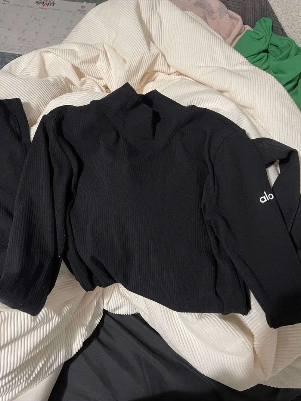 ALO Yoga Black Long-Sleeve Ribbed Crop Top